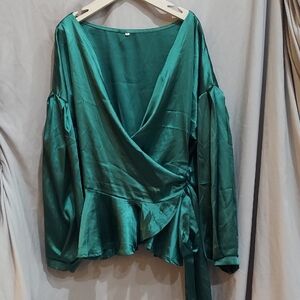 Elegant Teal Wrap Blouse